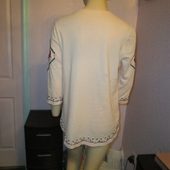 Soft Surroundings MIMOSA Blouse Size XS TOP Oversized EMBROIDERED V-Neck 3/4 - Picture 8 of 11